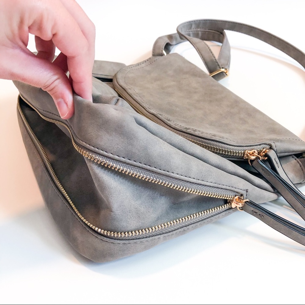 Large Gray Zipper Flap Crossbody - Picture 4 of 10